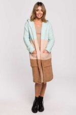 Mehrfarbige Longline Strickjacke mit Kapuze