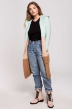 Mehrfarbige Longline Strickjacke mit Kapuze – Bild 2