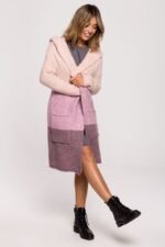 Bunte Longline Strickjacke mit Kapuze