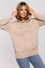 Strickpullover mit Kapuze in Beige
