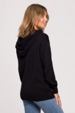 Strickpullover mit Kapuze in Schwarz – Bild 3