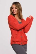 Kurze Grobstrickjacke mit Knöpfen Orange