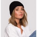 Schwarze warme Zopfstrickmütze