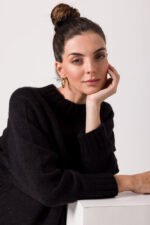 Schwarzer Rundhals Pullover mit Fledermausärmel