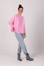 Pinker Rundhals Pullover mit Fledermausärmel – Bild 3