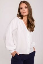 Weisse Bluse mit Bishop Ärmeln – Bild 2