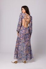 Langarm Chiffon Maxikleid mit offenem Rücken – Bild 2