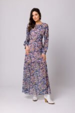 Langarm Chiffon Maxikleid mit offenem Rücken – Bild 4