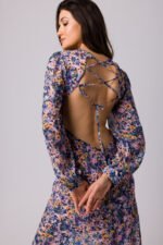 Langarm Chiffon Maxikleid mit offenem Rücken