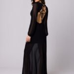 Schwarzes langes Chiffon Maxikleid mit offenem Rücken