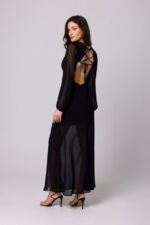 Schwarzes langes Chiffon Maxikleid mit offenem Rücken