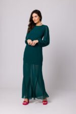 Flaschengrünes langes Chiffon Maxikleid mit offenem Rücken – Bild 3
