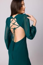 Flaschengrünes langes Chiffon Maxikleid mit offenem Rücken – Bild 2