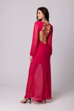 Rotes langes Chiffon Maxikleid mit offenem Rücken – Bild 3