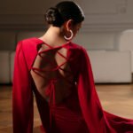 Rotes langes Chiffon Maxikleid mit offenem Rücken