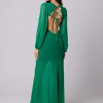 Hellgrünes langes Chiffon Maxikleid mit offenem Rücken