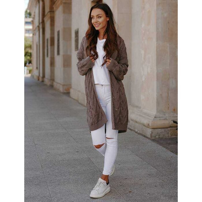 Chic gemusterte Grobstrickjacke Cappuccino