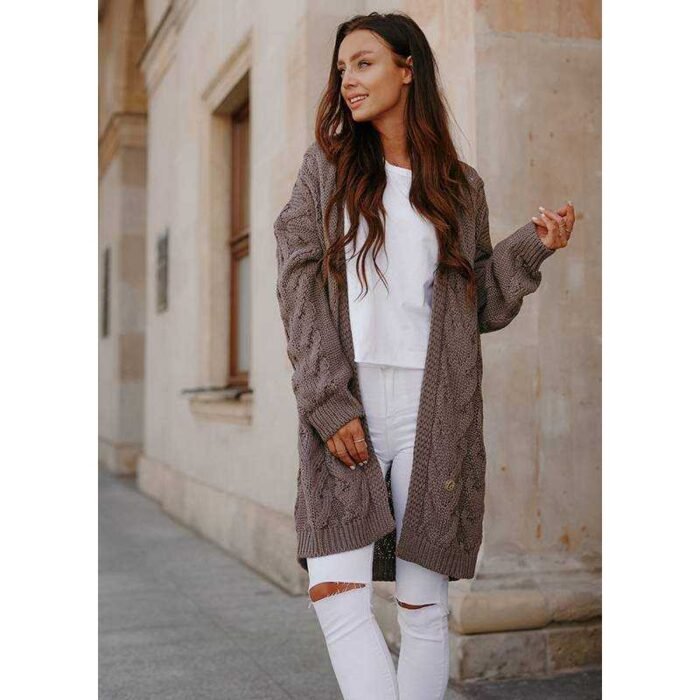 Chic gemusterte Grobstrickjacke Cappuccino