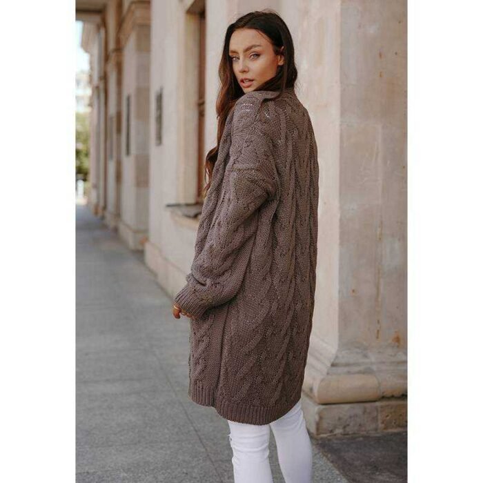 Chic gemusterte Grobstrickjacke Cappuccino