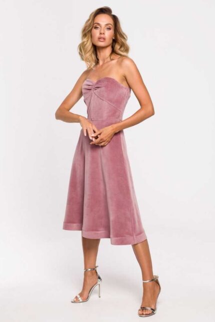 Romantisches Bandeau Samtkleid Rosa