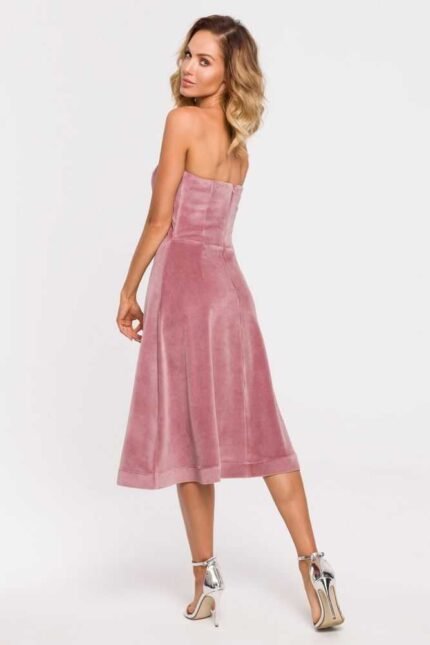Romantisches Bandeau Samtkleid Rosa