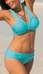 Blauer verzierter Bikini mit Push-up Effekt – Bild 2