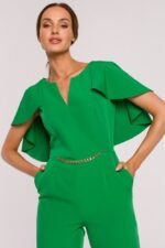 Grüner ausgefallener Overall mit Cape und Kette Gr. S – Bild 5