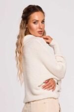 Lockerer Strickpullover mit Kragen Ecru – Bild 2