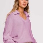 Lockerer Strickpullover mit Kragen Lila