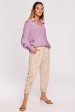 Lockerer Strickpullover mit Kragen Lila – Bild 3