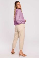 Lockerer Strickpullover mit Kragen Lila – Bild 4