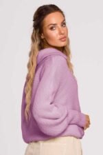 Lockerer Strickpullover mit Kragen Lila – Bild 2