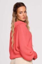 Lockerer Strickpullover mit Kragen Koralle – Bild 2