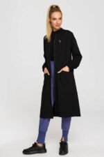 Schwarze Longline Sweatjacke mit Gehschlitz