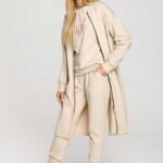 Longline Sweatjacke mit Gehschlitz Beige