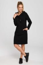 Schwarzes Sweatshirtkleid mit asymmetrischer Tasche