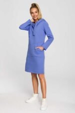 Blaues Sweatshirtkleid mit asymmetrischer Tasche – Bild 2