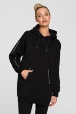 Schwarzes Kapuzen Sweatshirt mit Logostreifen