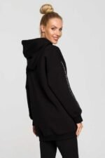 Schwarzes Kapuzen Sweatshirt mit Logostreifen – Bild 2