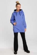 Blaues Kapuzen Sweatshirt mit Logostreifen – Bild 3