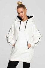 Weisses Kapuzen Sweatshirt mit Logostreifen