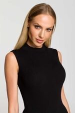 Schwarzer hochgeschlossener ärmelloser Body – Bild 2