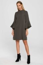 A-Linien Kleid mit Engelsärmeln Khaki – Bild 3