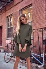 A-Linien Kleid mit Engelsärmeln Khaki