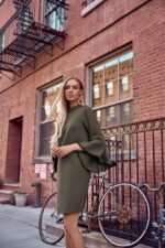 A-Linien Kleid mit Engelsärmeln Khaki – Bild 2