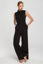 Schwarzer ärmelloser Overall mit doppeltem Oberteil