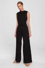 Schwarzer ärmelloser Overall mit doppeltem Oberteil – Bild 3