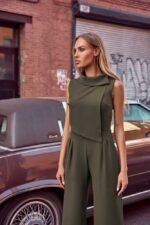 Ärmelloser Overall mit doppeltem Oberteil Khaki – Bild 2