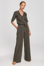 Overall mit dekorativem V-Ausschnitt Khaki