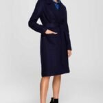 Blauer Fleecemantel mit Gürtel im Trench Style